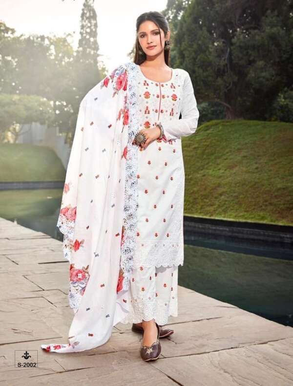 Embroidered Pure Cotton Suit with Palazzos