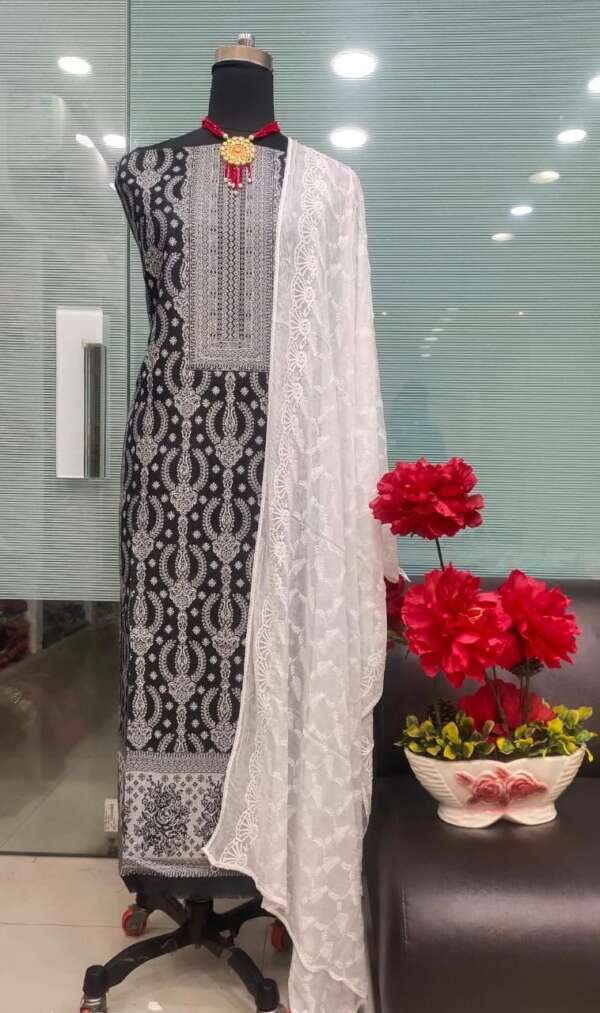 Elegant Unstitched Black Suit with Artisan Dupatta