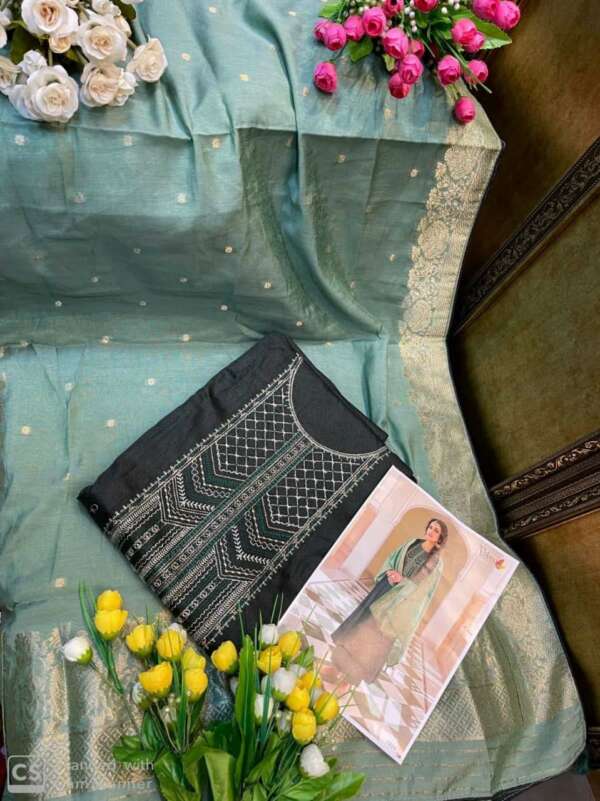 Designer Jamdani Cotton Suit with Jacquard Dupatta - Image 3