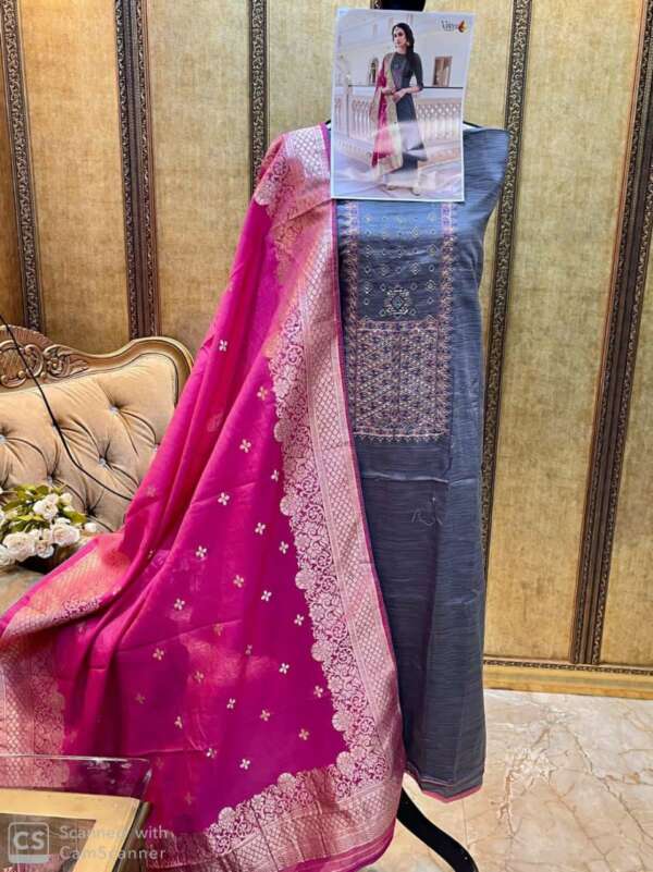 Elegant Cotton Suit with Self Embroidery
