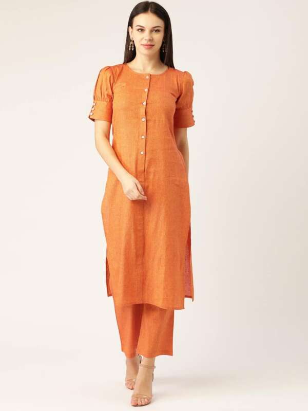 Orange Solid Kurta with Palazzo