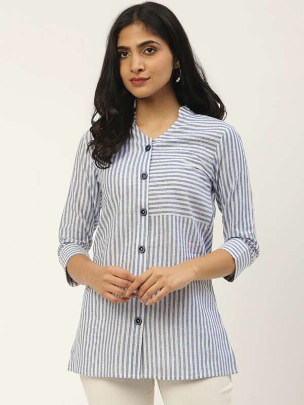 Navy Blue & White Pure Cotton Top