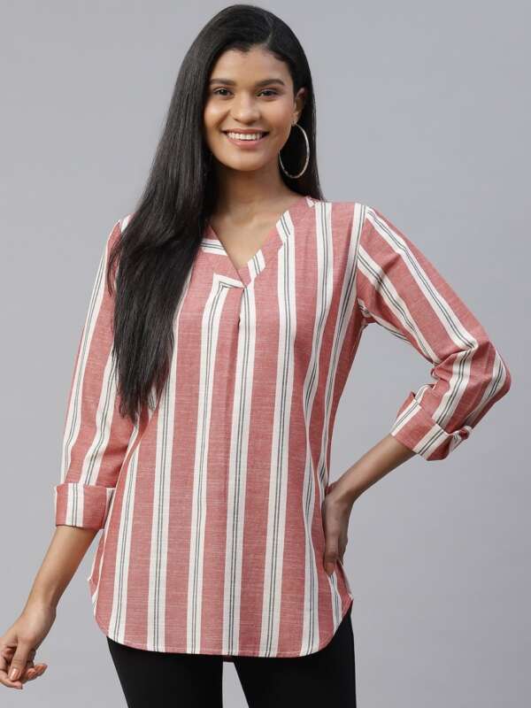 Dark Pink & Off White Cotton Top