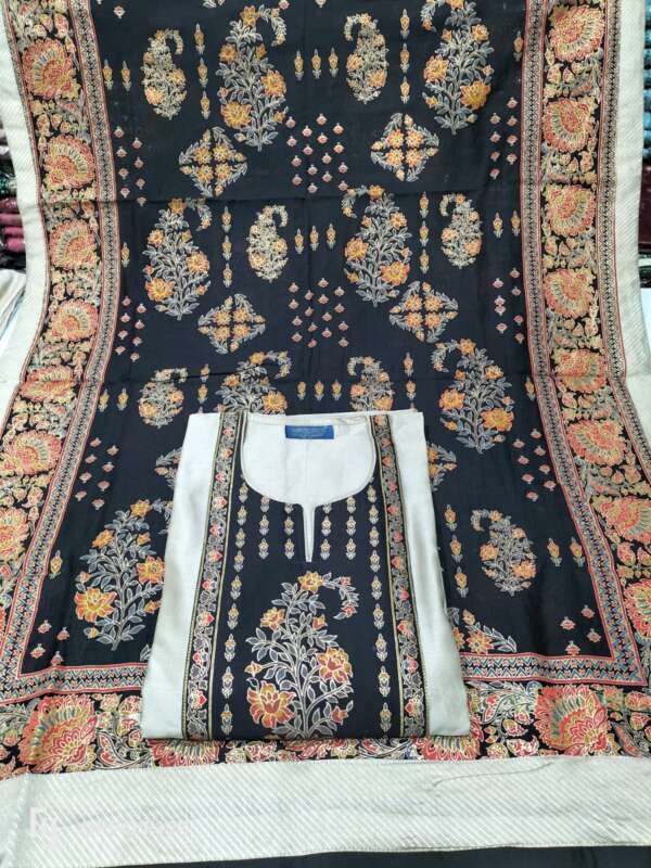 Maheshwari Silk Semi-Stitched Suit with Printed Dupatta