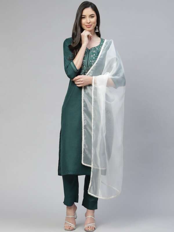 Green Ethnic Motifs Embroidered Kurta with Trousers & With Dupatta